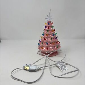 Pink Ceramic Christmas Tree with Multicolor Lights